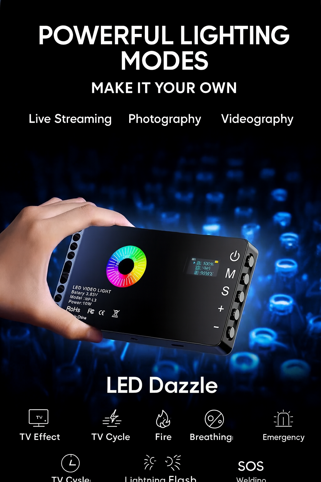 Professional Light with RGB Colors + Power Bank