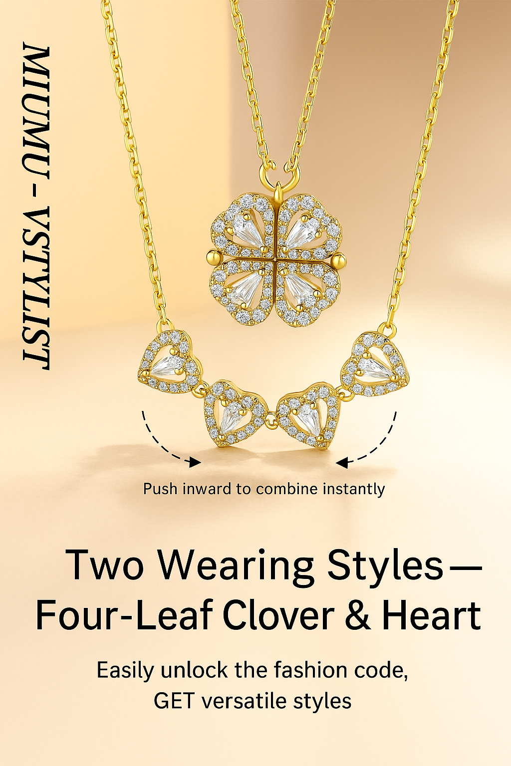 Clover Leaf & Hearts Transforming Necklace